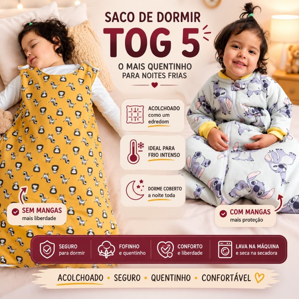 Saco de Dormir Bebê Inverno Acolchoado Baixas Temperaturas Cobertor Infantil Forro Peluciado com e sem Mangas