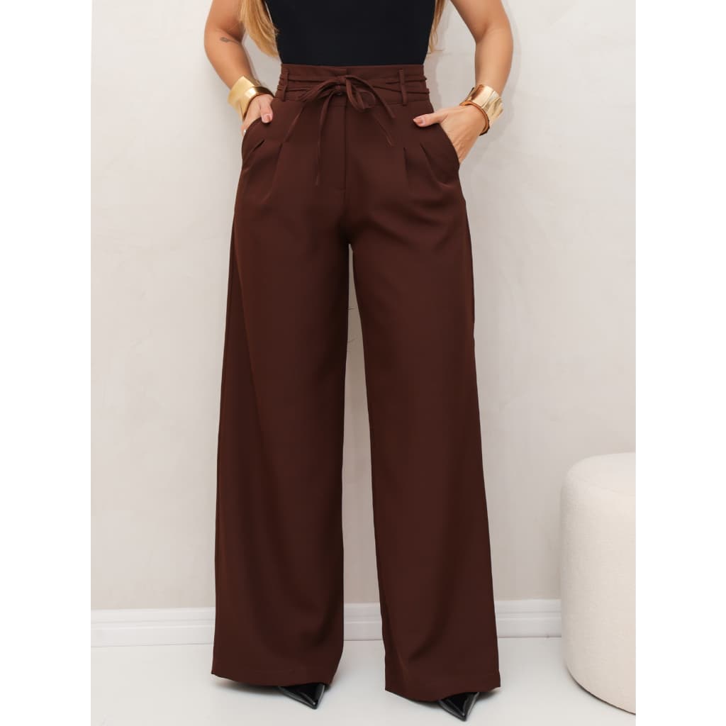 SM Calça Pantalona Alfaiataria Feminina – Cintura Alta com Faixa Ref - Y-117