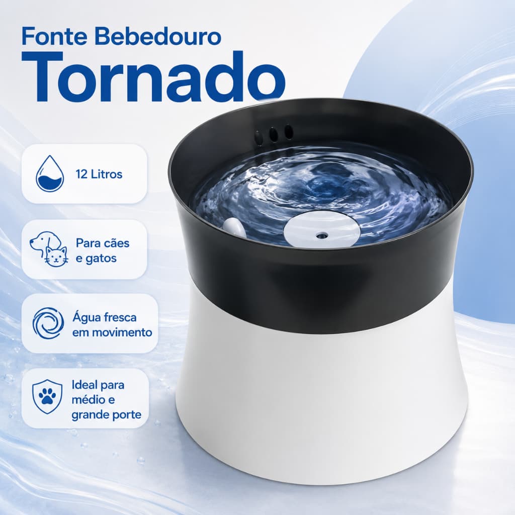 Fonte de Água 12 Litros Bebedouro Cachorro Bebedouro Pet Tornado Mec Pet
