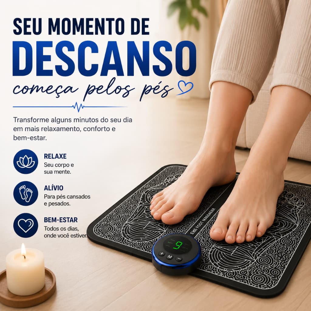 Tapete Massageador EMS Elétrico para Pés com 6 Modos e 19 Intensidades USB Bivolt - Massageador Elétrico para Pés EMS