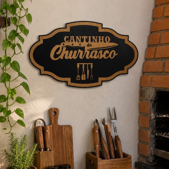 Cantinho Do Churrasco Placa em MDF 2 camadas Plaquinha Área Gourmet Café Cachaça Bar
