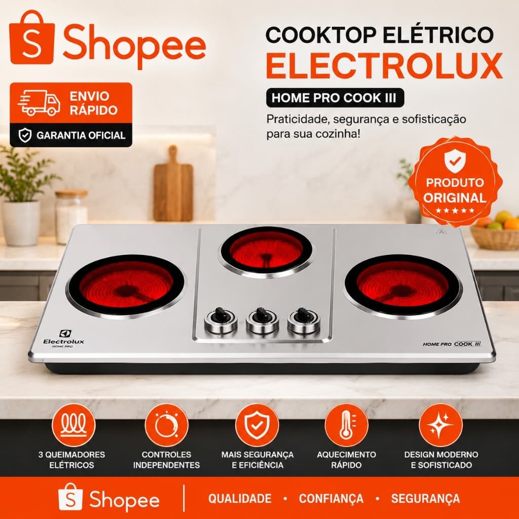 Fogão Elétrico ElectroBras Prime Cook III EBVC-33 - 2x 650W + 500W - 3 Bocas - Infravermelho - 110V - Prata