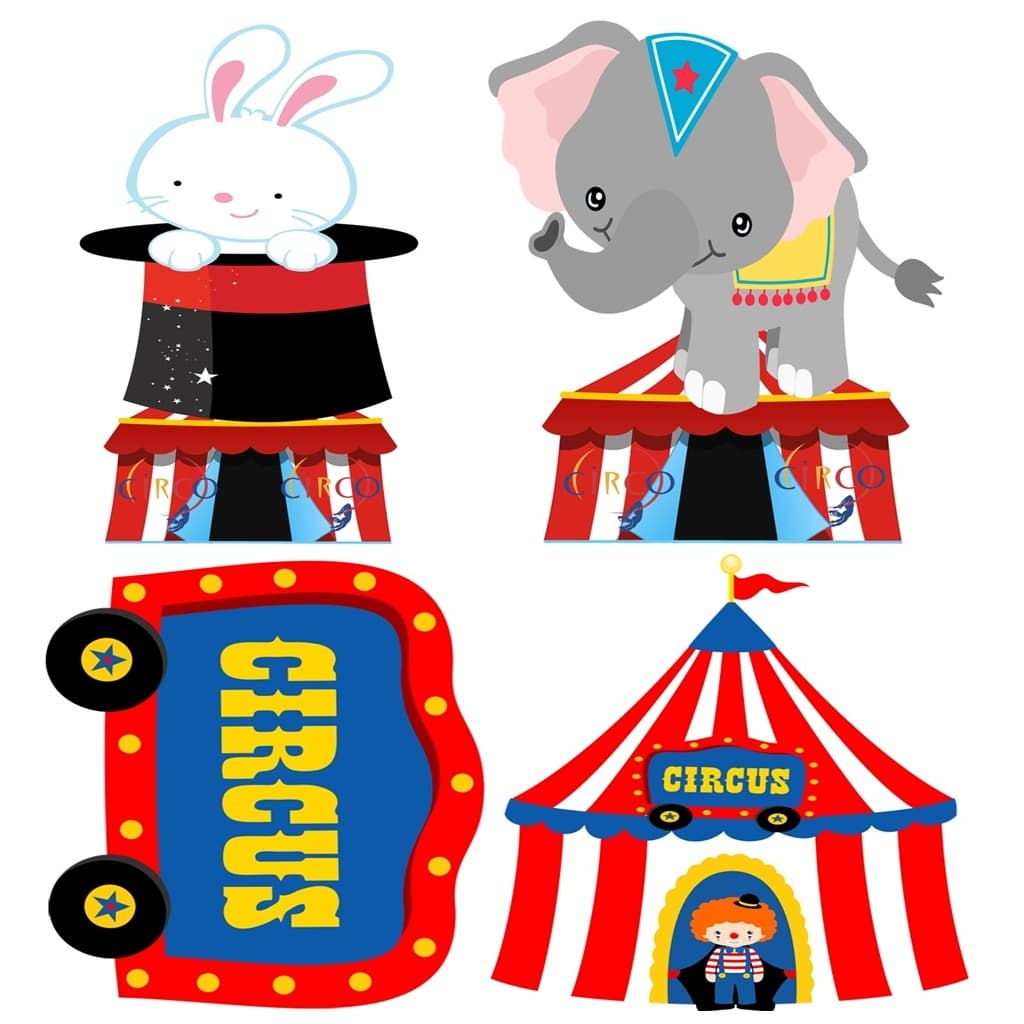 circo kit 4 peças de 20cm display de festa em mdf