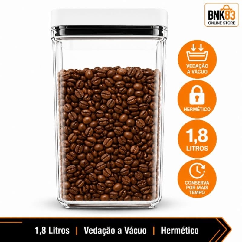 Pote Hermético 1,8L Vedação a Vácuo Organizador para Café Açúcar Arroz Cereais Mantimentos Transparente