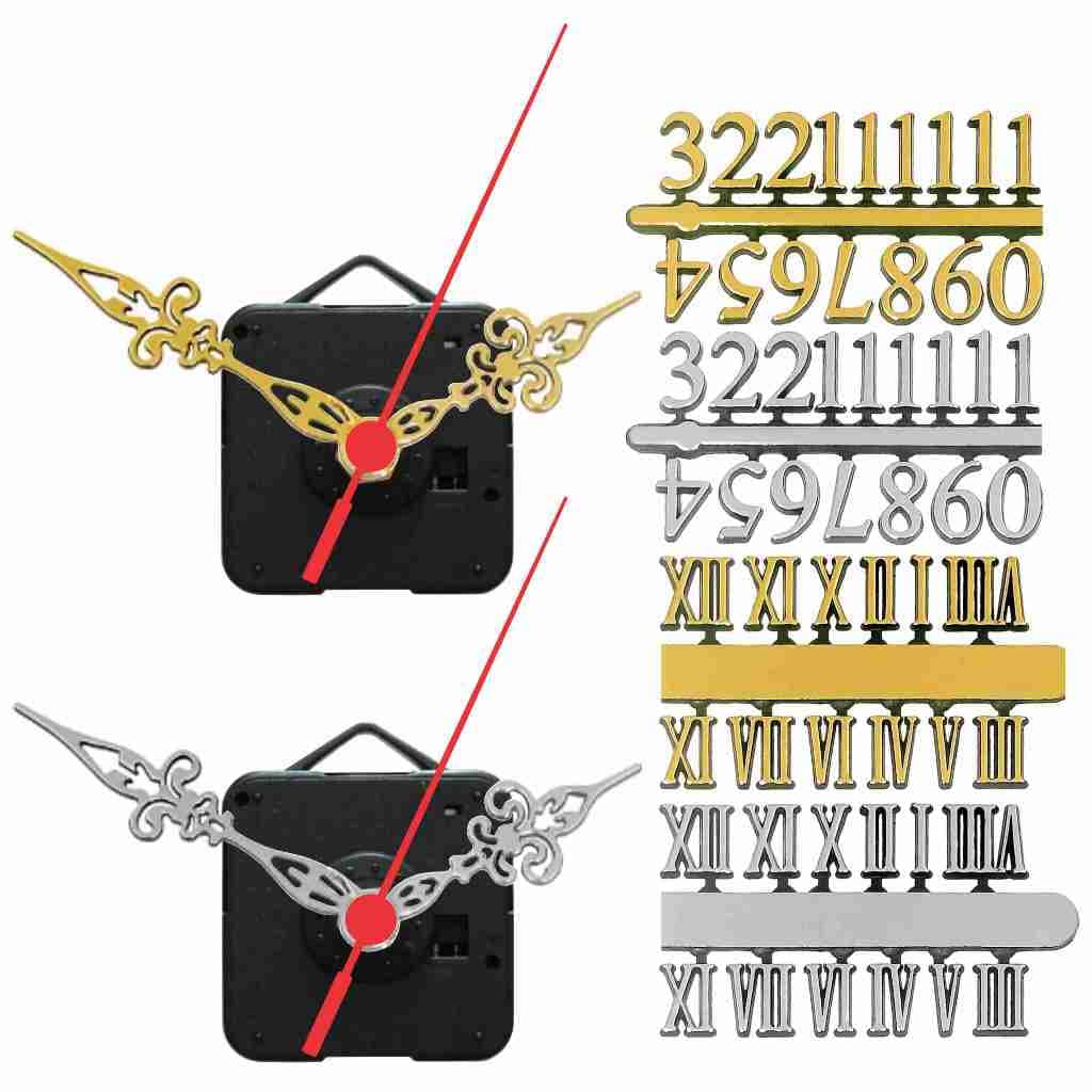 Kit com 5 Máquinas para Relogios + 5 Jogos de Ponteiros Luiz XV + 5 Cartelas de Números p/ Mostrador