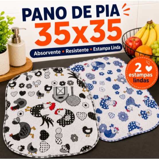 Pano de Pia 100% Algodão Estampado Galinha Seca Limpa Decora
