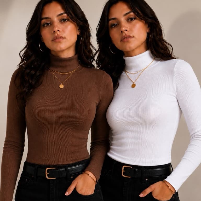 Kit Com 2 Blusas Cacharrel Feminina Gola Alta Manga Longa Segunda Pele Blusinha Básica Para Inverno Frio