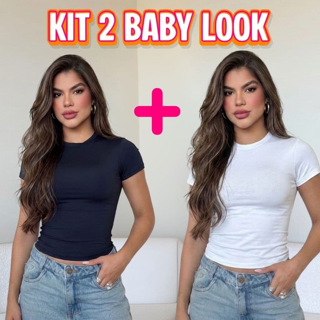 Kit 2 peças Blusa Feminina Baby Look Tee Slim Suplex Premium Elegante Confortável Tshirt