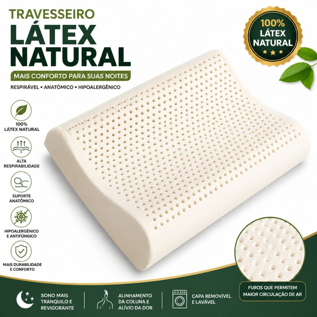 Travesseiro 100% Látex Natural Original Premium - Cervical Ortopedico Coluna