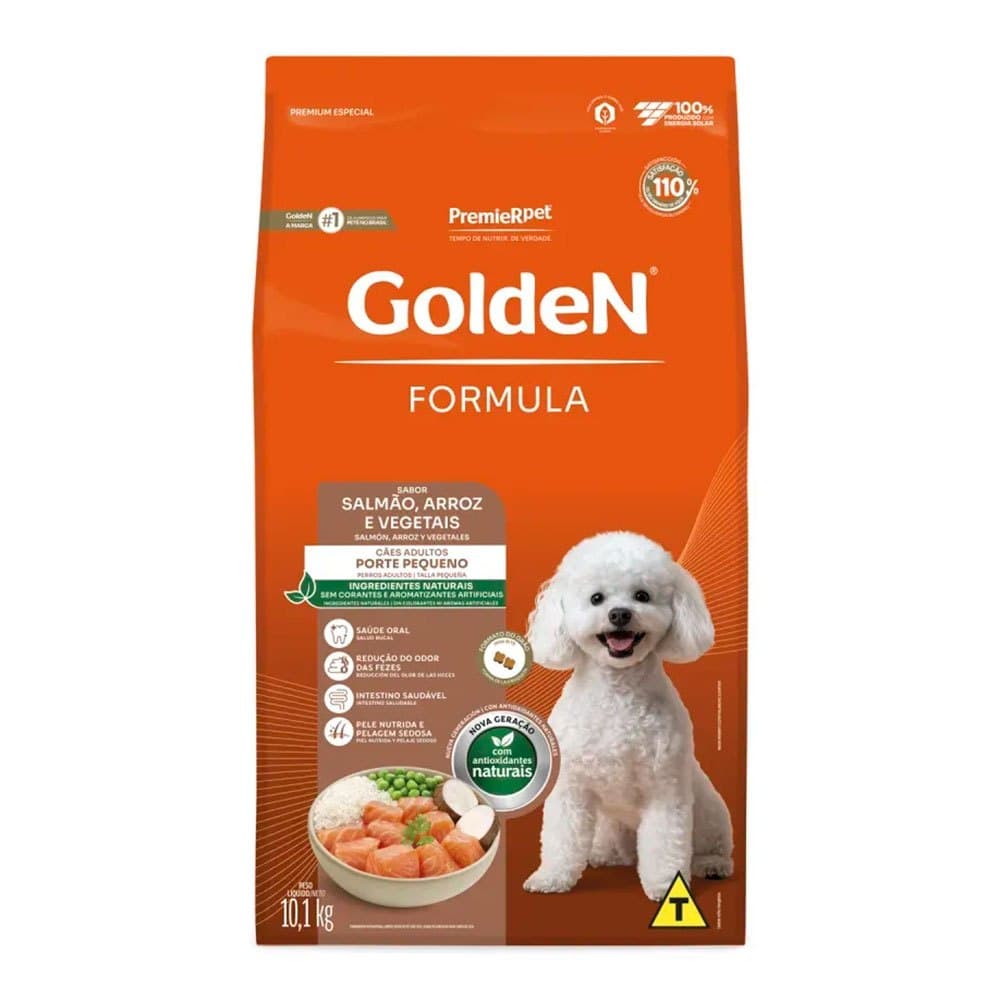 Ração Golden Fórmula Cães Adultos Raças Pequenas Salmão e Arroz Mini Bits 10,1Kg