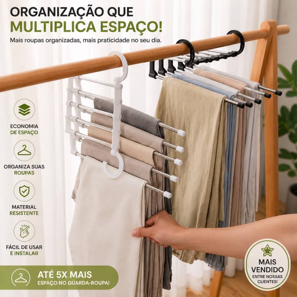 kit 2 Cabide Organizador Multiuso 5 Camadas para Calças Cabide Mágico Guarda Roupa Economizador de Espaço