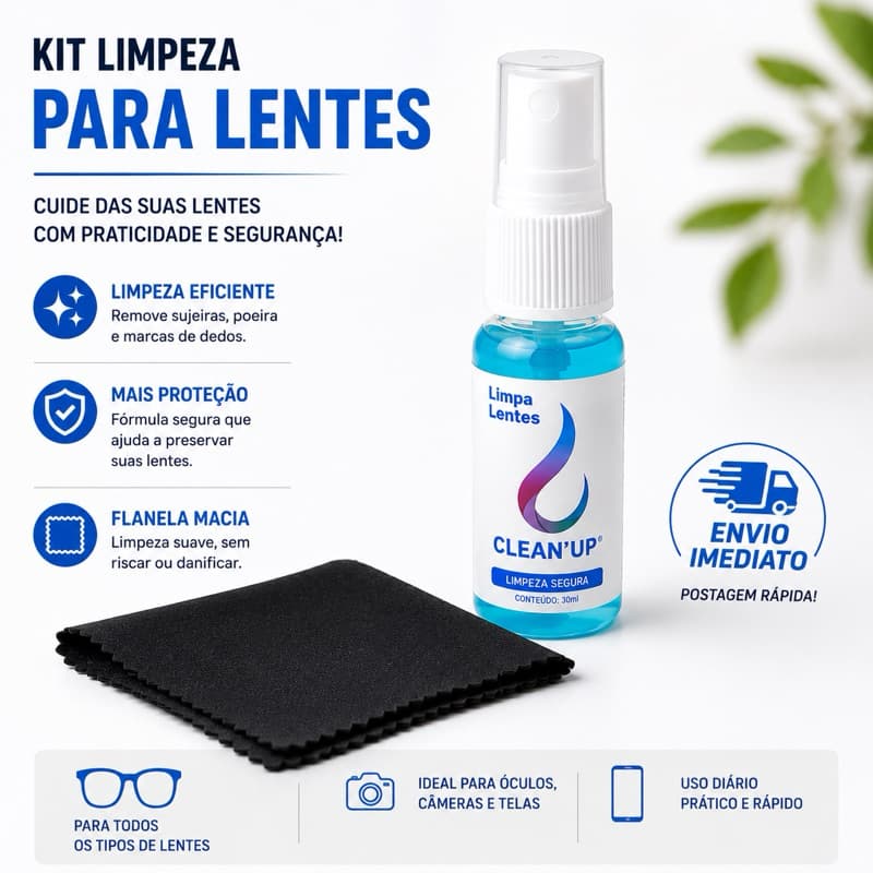 Kit limpa lentes kit flanela poliester óculos lente clean’up