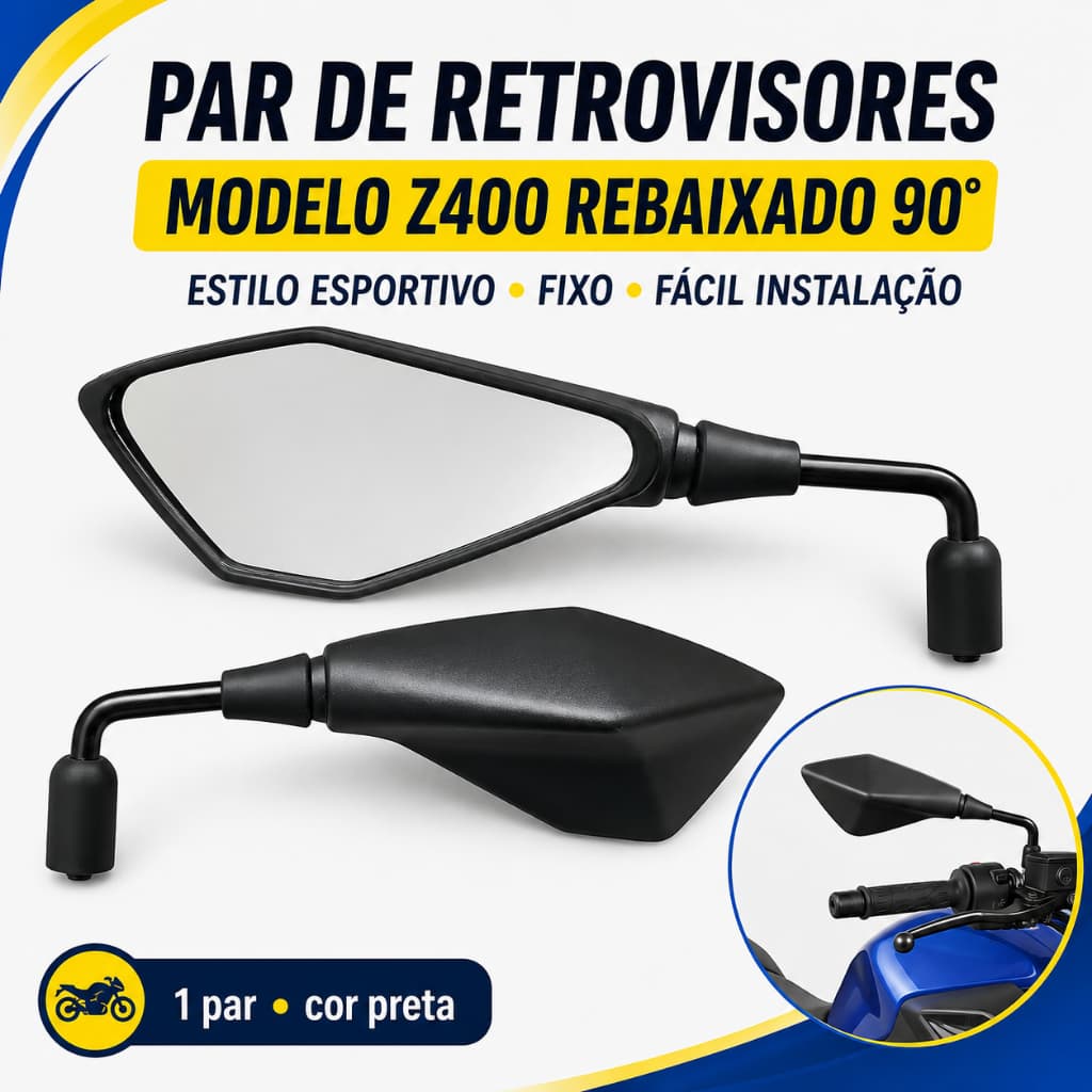 Par de Retrovisor Modelo Kawasaki Z400 Rebaixado Haste Curta ou Média Rosca Honda