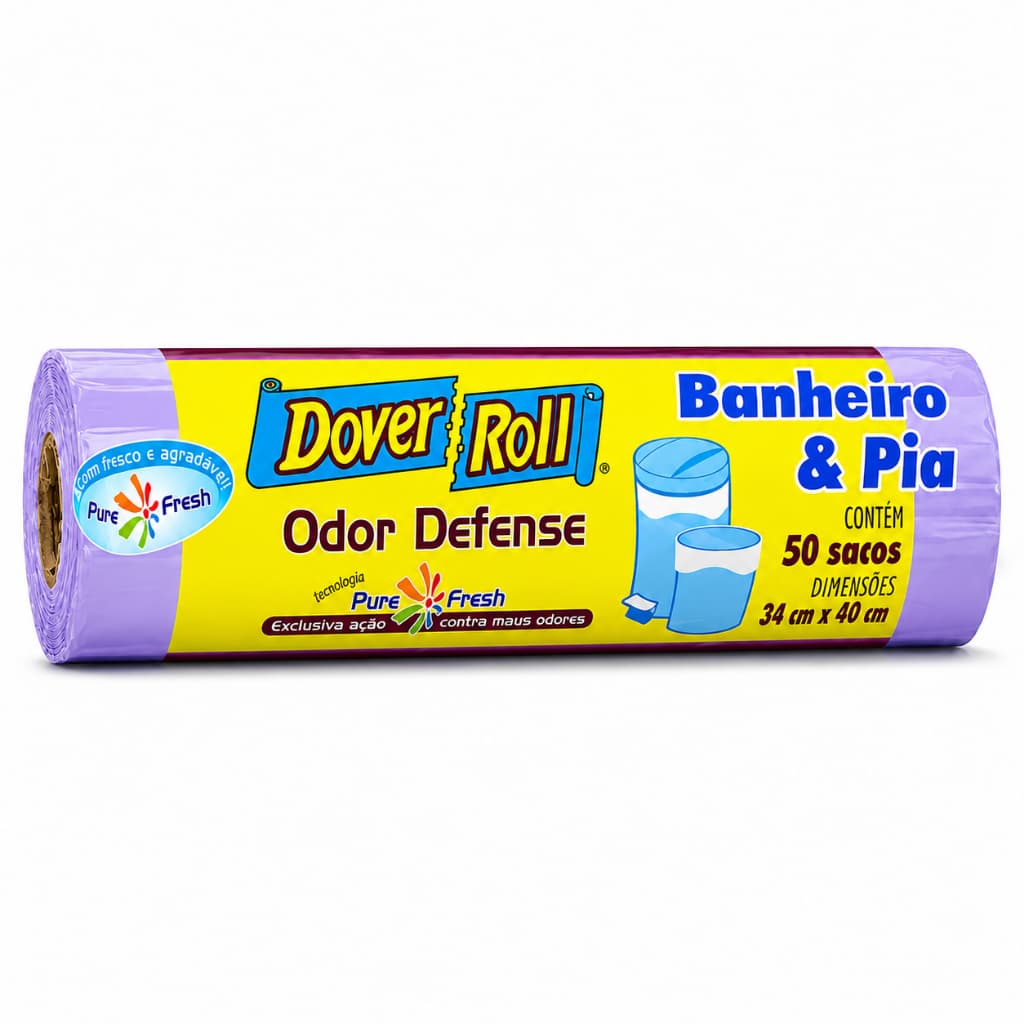Saco de Lixo Banheiro e Pia Dover Roll Odor Defense Perfumado 50 Sacos 34x40cm