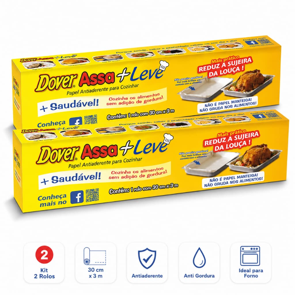 Papel Antiaderente Dover Assa+Leve 30cm x 3m Kit 2 Rolos Anti Gordura Para Forno Air Fryer