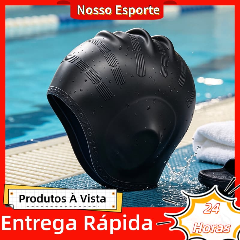Touca Natação Silicone Grande Hidrodinâmica Unissex Protetor Orelhas Piscina