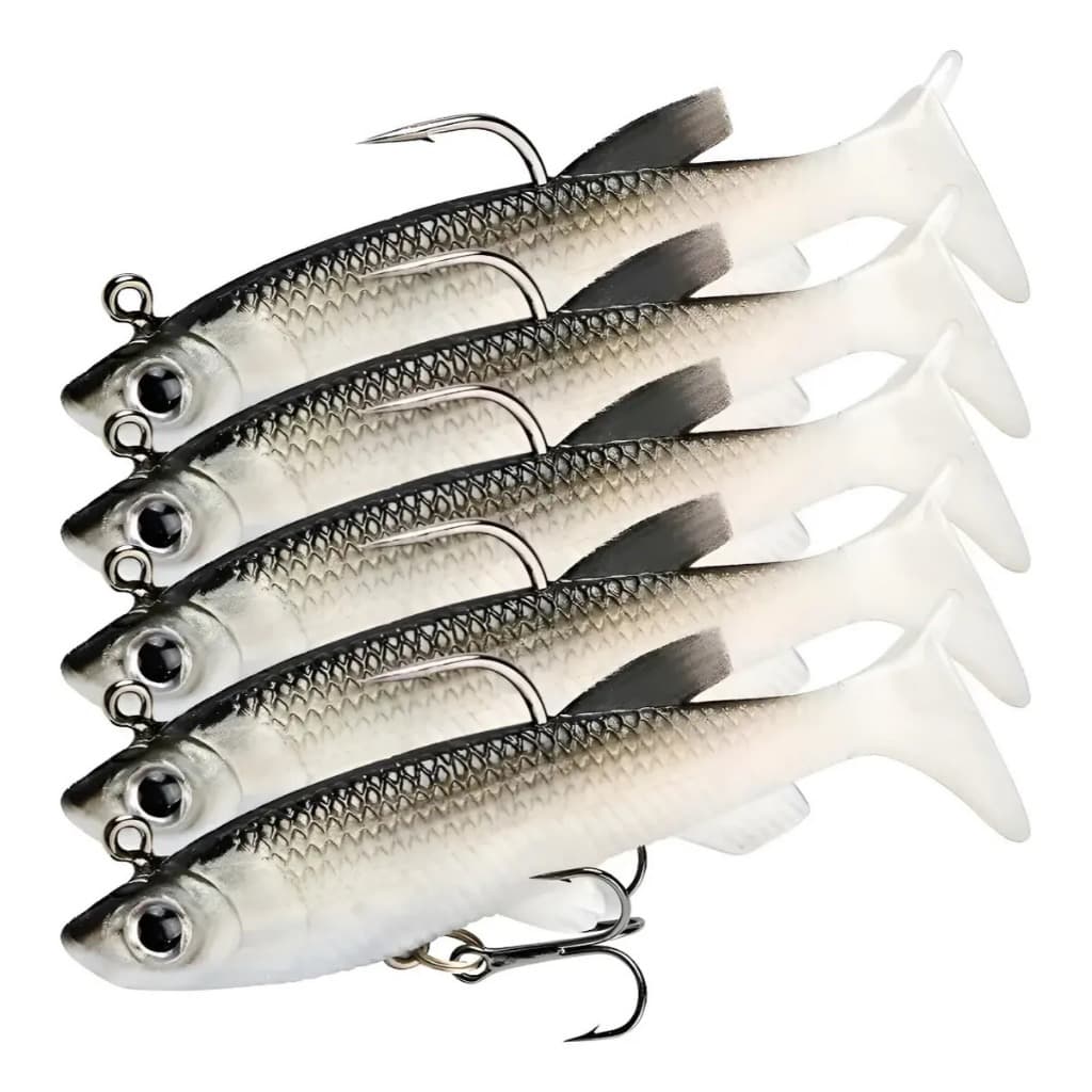 Kit 5 Iscas Artificial Soft Jig Shad Silicone Tucunaré