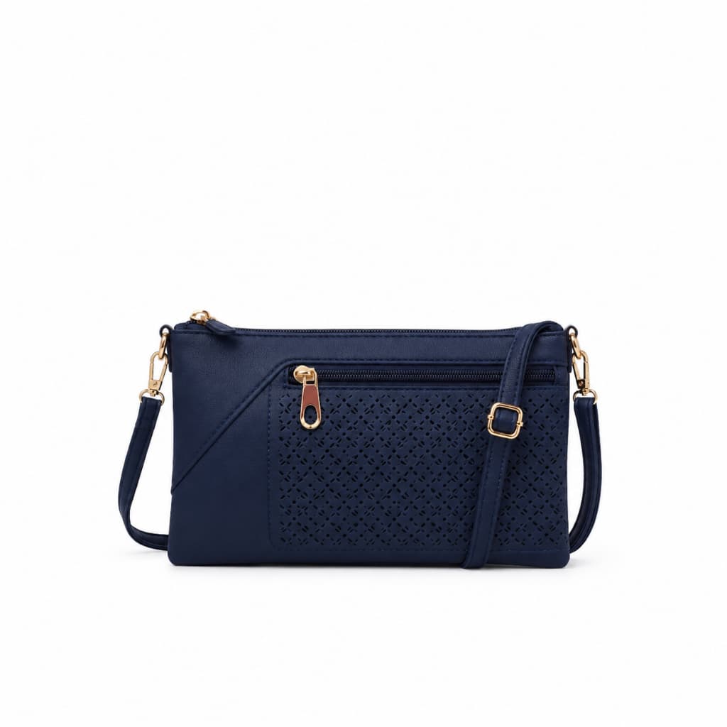 BOLSA  F eminina Transversal Com Detalhe Vazada  e Zíper  Dourado