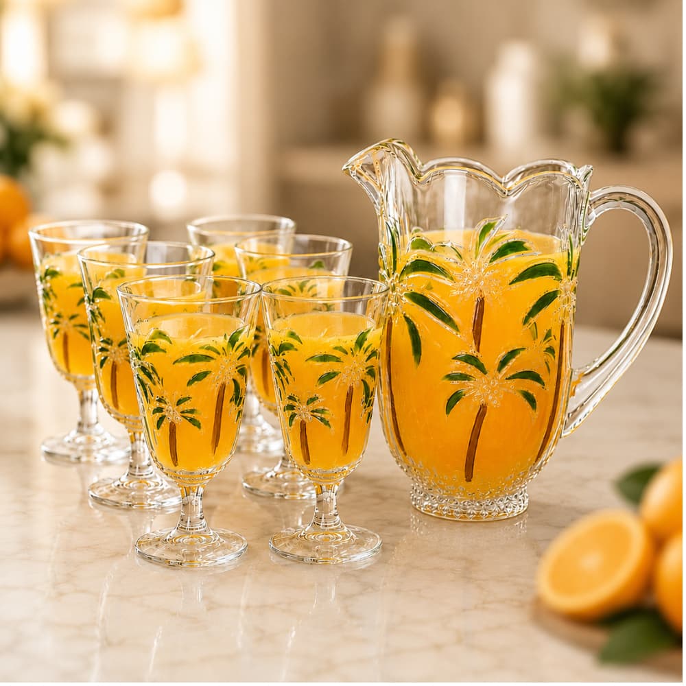 Jogo Jarra 1,5L e 6 Taças 230ml Vidro Palmeira Palm Vidro Grosso Fratelli