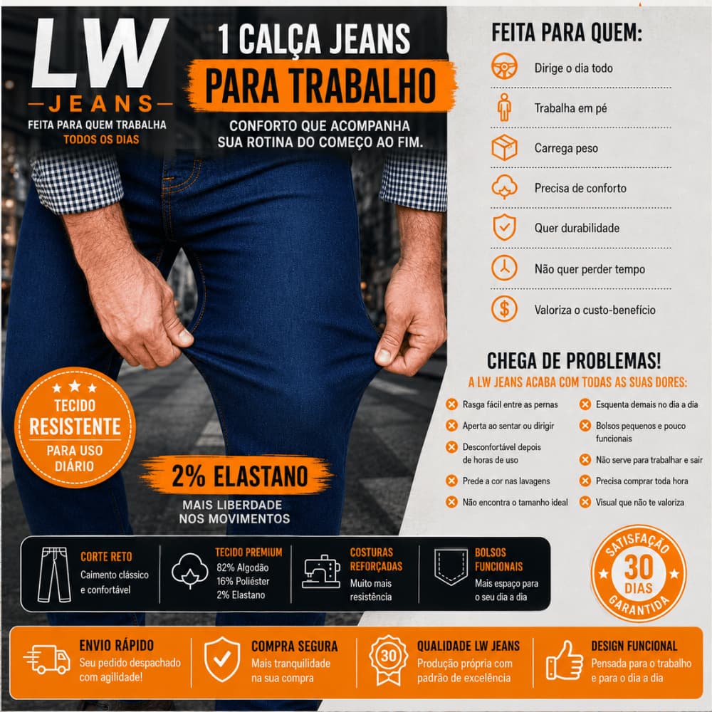 Calça Jeans Masculina Tradicional Com Elastano Confortável Plus Size
