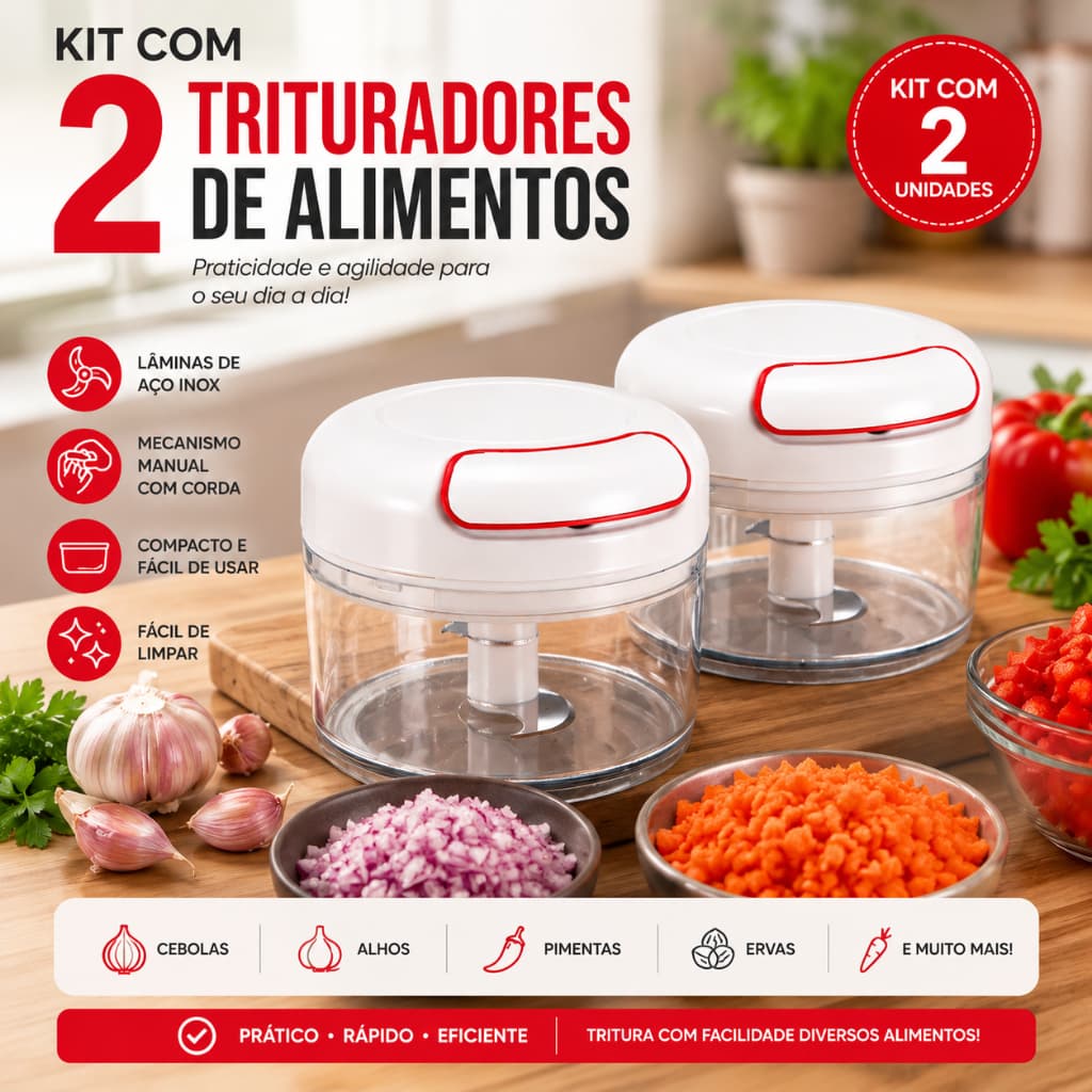 Kit 2 ou 3 Processador Triturador de Alimentos Manual