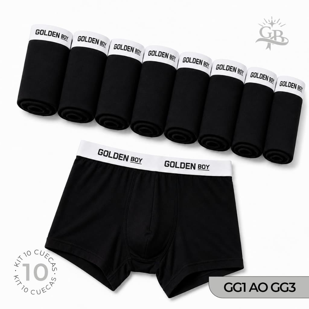 Kit 10 Cuecas Boxer Shortinho Preta Lisa Plus Size Básica Confortável Para o Dia a Dia Respirável