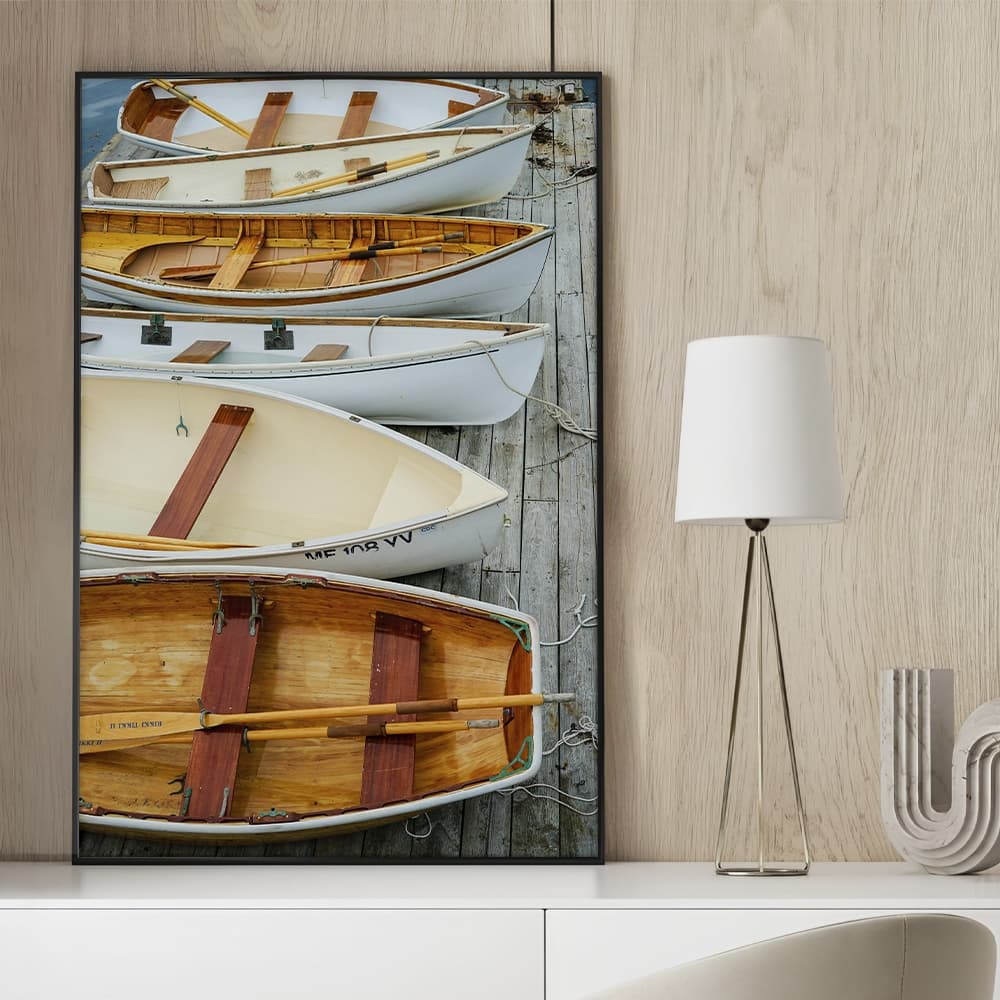 Quadro sem Vidro Paisagem Barcos de Madeira Ancorados ao Cais Quadro Decorativo