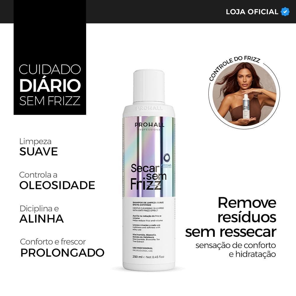 Shampoo Limpeza Suave, Redução de Frizz e Equilíbrio Capilar Secar Sem Frizz 250ml