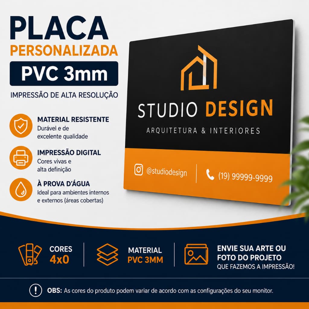 Placa Personalizada em PVC 3mm Comunicação Visual Placa de Sinalização Identificação Personalizada