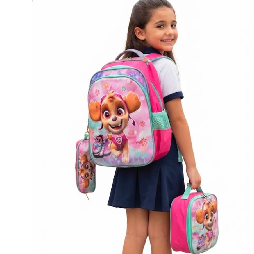 Kit Mochila Escolar 3D Patrulha Canina Skye Menina Reforçada Grande + Lancheira Térmica + Estojo