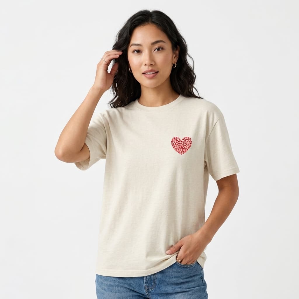 Camiseta Feminina Basica Casual Blogueira Estilo Look Detalhe Coração