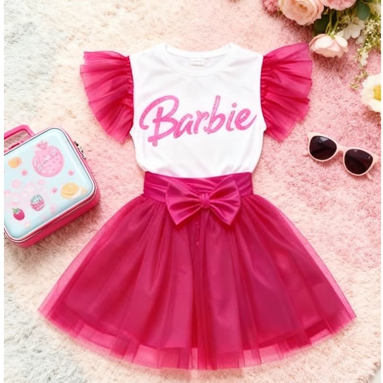 Conjunto saia de tule pink /blusa manga de tule