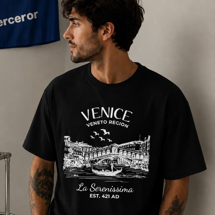 Camiseta Venice Masculina Estampada 100% Algodão Camisa Casual Manga Curta Verão Streetwear Premium
