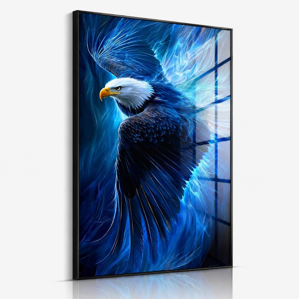 Quadro Decorativo Águia Azul Americana Poder Força 3D Decoração Sala Quarto