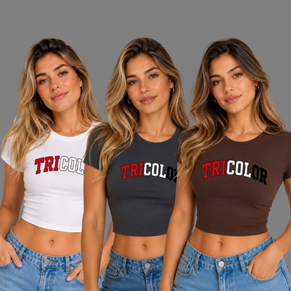 Kit 3 Baby Tee Blusinha Feminina Futebol TRICOLOR Time Brasileiro Qualidade Premium ENVIO IMEDIATO