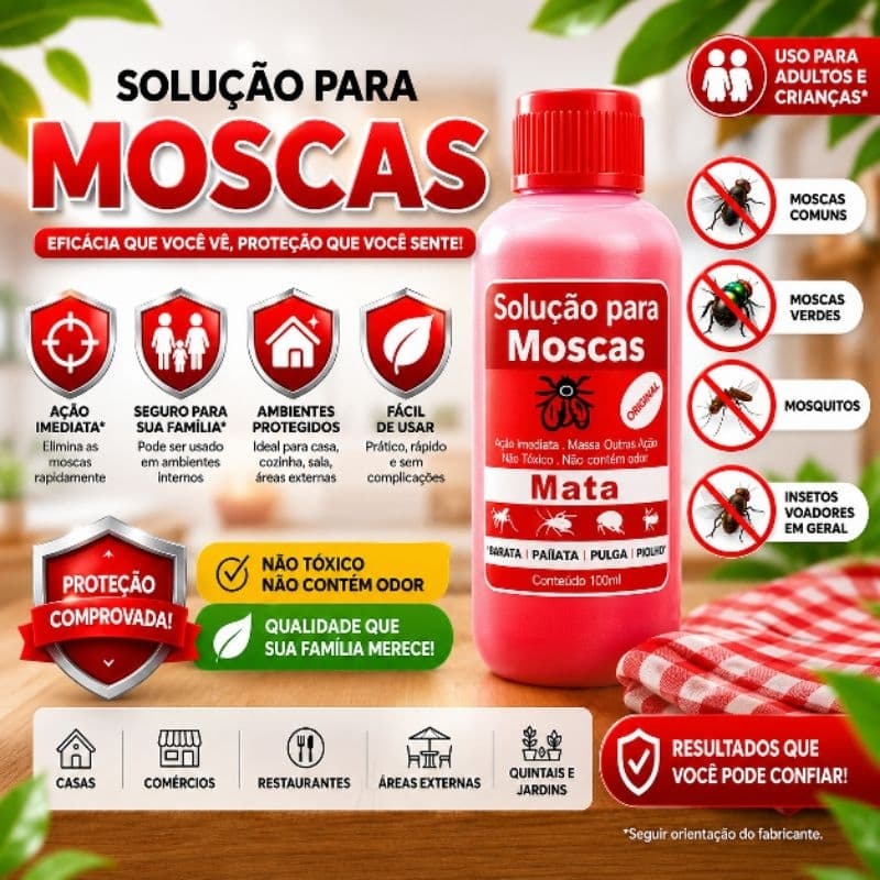 MATA MOSCA, BARATAS E OUTROS INSETOS — KIT 3 FRASCOS