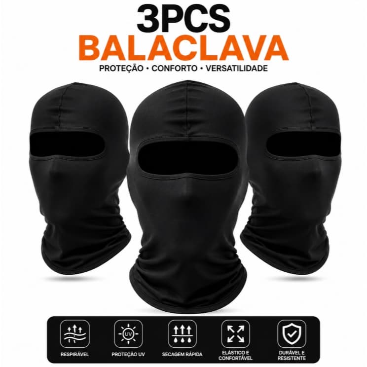 Balaclava Moto Preta Máscara Tática Touca Ninja Proteção UV Respirável Ciclismo Motociclista Airsoft Corrida