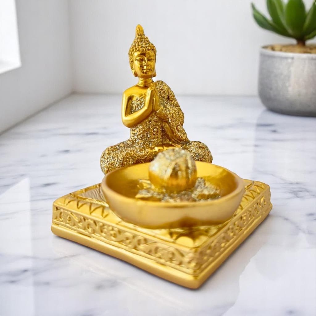 Incensário Vareta  Porta Velas Buda Sagrado Meditando 10cm
