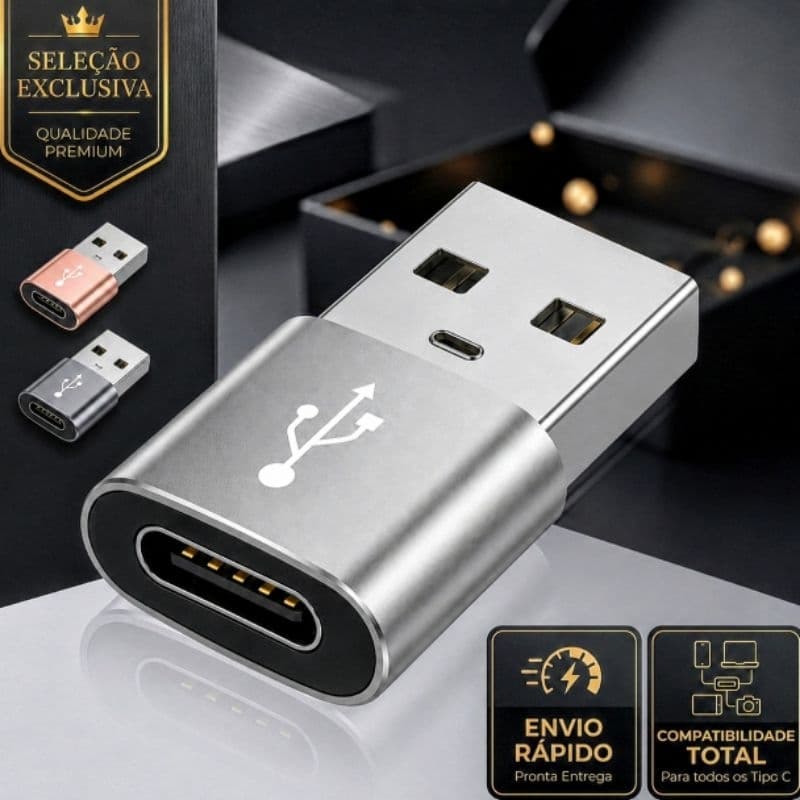 Adaptador Tipo C Para USB 2.0 Ultra Rápido Turbo Conector Para Carregador Celular Notebook Alumínio Premium iPhone IOS C