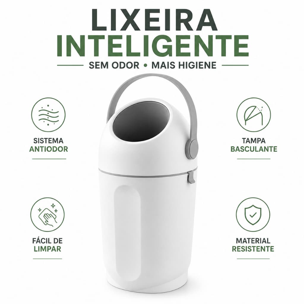 Lixeira Inteligente Antiodor Fralda Lixo Magico Branca Cozinha Banheiro 12L