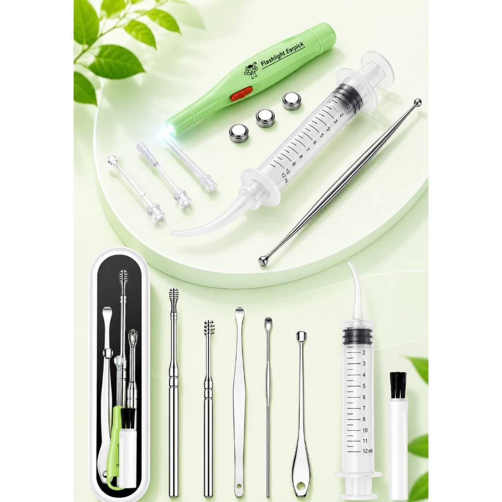 Removedor Cera De Ouvido Kit 7 Peças Aço Inox Limpeza Cureta Cerume Extrator Espiral Estojo Adulto Infantil Pet