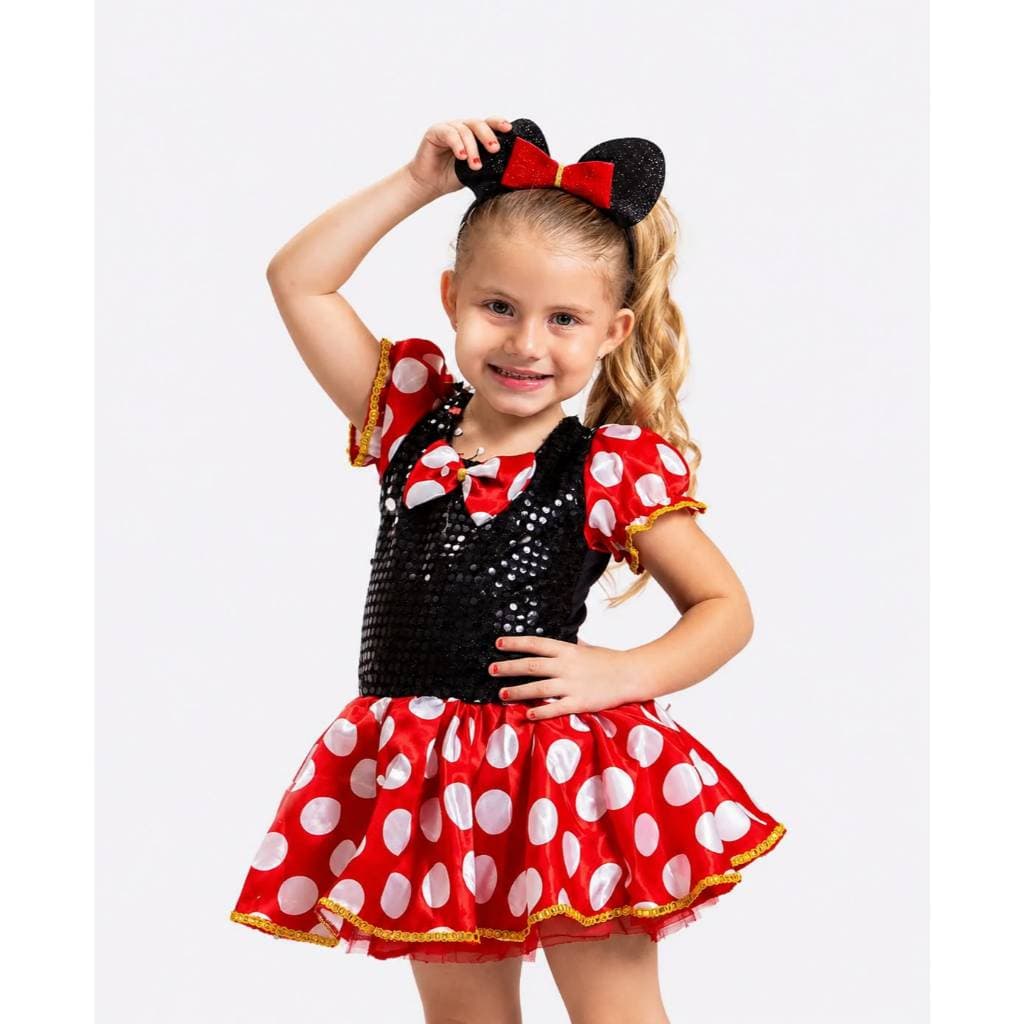 Fantasia Minnie Infantil Vestido Menina Vermelha Com Tiara Festa Carnaval