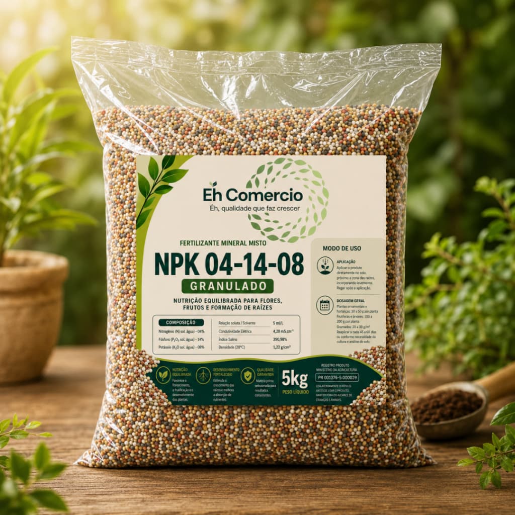 Adubo NPK 04.14.08 Granulado – Saco 5kg para Raízes, Flores e Frutos