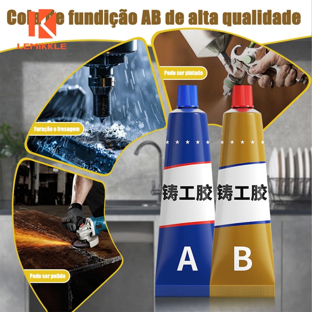 LEIMKKLE -100g Cola Mágica De Reparo AB Ferro Fundido Metálico Adesivo Resistência Ao Calor Soldagem A Frio Metal Agente