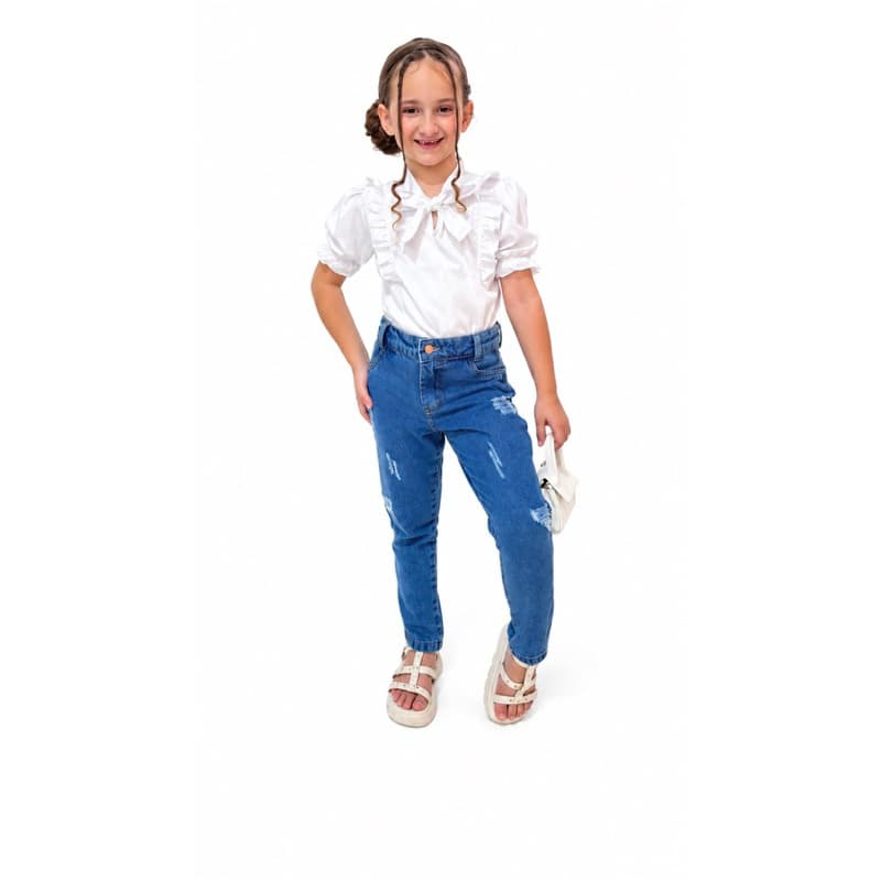 Calça jeans infantil feminina tradicional mon