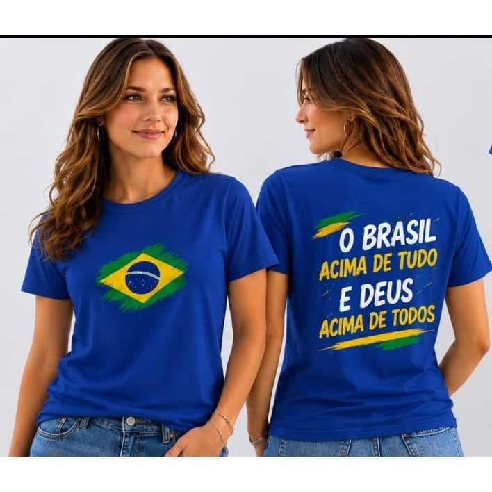Camiseta Patriota Unissex Bandeira Nacional Estampada Frente e Costas | Malha Confortável