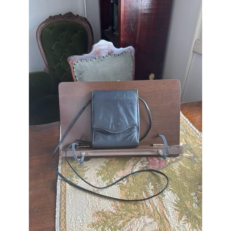 bolsa de couro legítimo preta vintage brechó alta qualidade