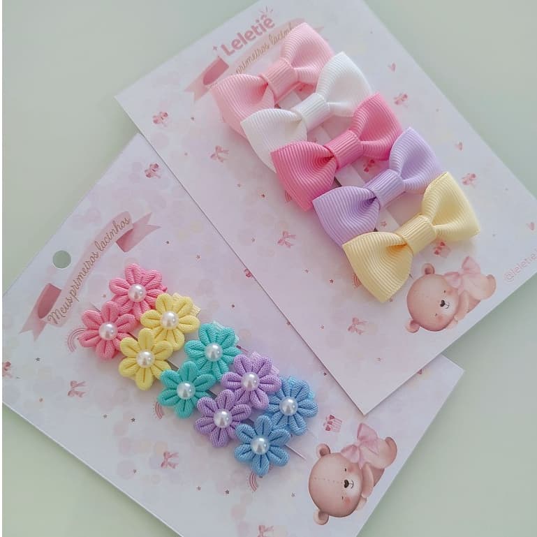 Kit Lacinhos com Velcro para Bebês Menina, Fecho de Contato Florzinhas