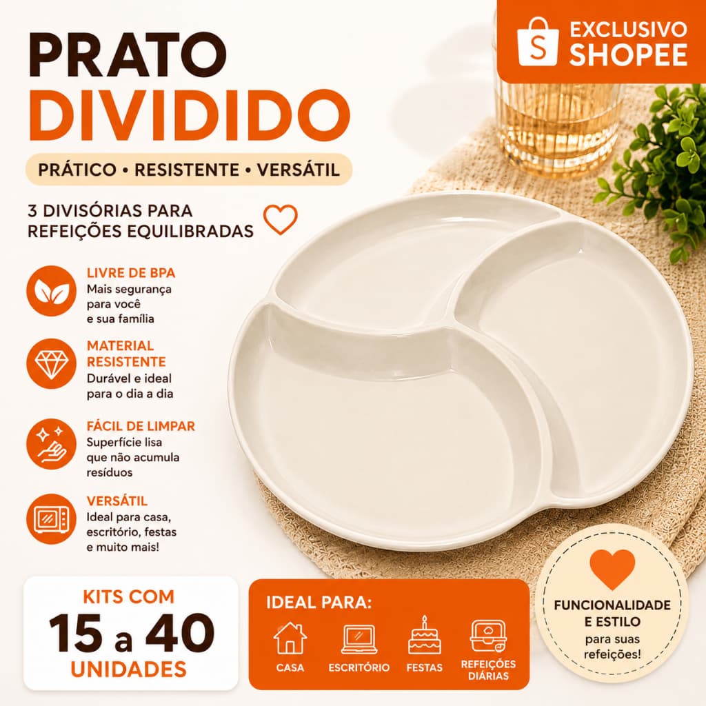 Kit 15 a 40 Bandejas Coração de Plástico Prato Festa Petisqueira com Opção Divisórias Atacado
