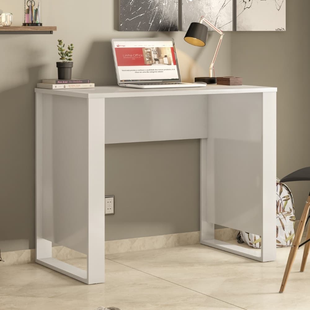 Mesa Escrivaninha Compacta Moderna Morada para Quarto Estudos Escritório Home Office Branco Demóbile